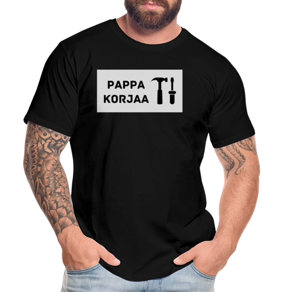 TEKSTI MUOKATTAVISSA! *Nimi* korjaa -t-paita, luomupuuvillaa - musta