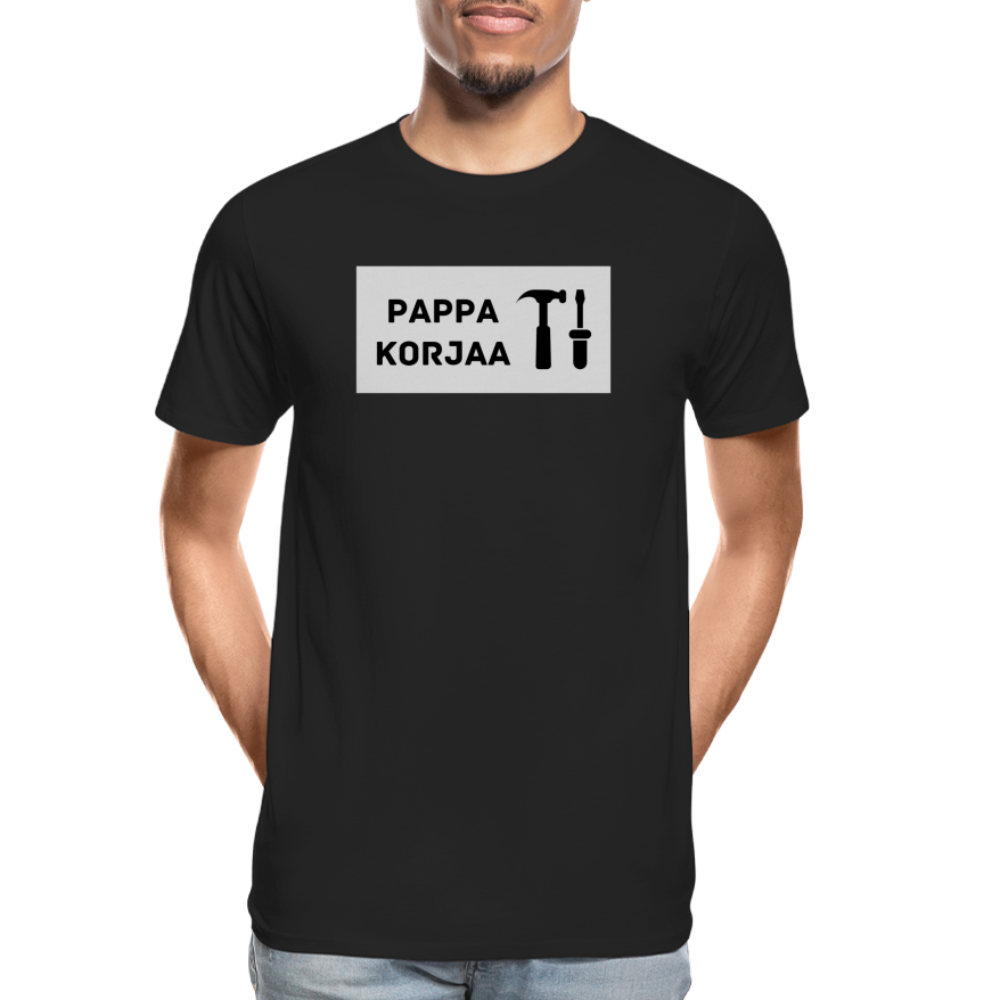 TEKSTI MUOKATTAVISSA! *Nimi* korjaa -t-paita, luomupuuvillaa - musta