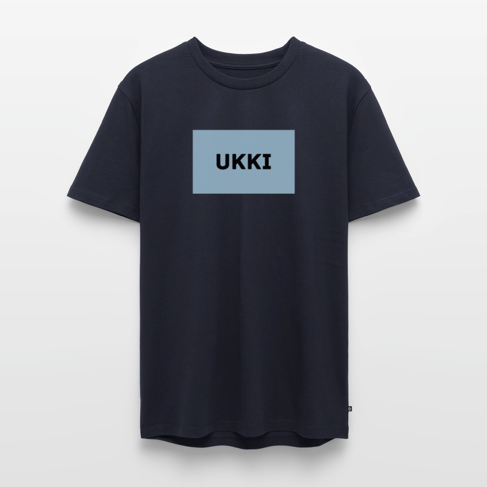 TEKSTI MUOKATTAVISSA! - Teksti-T-paita siniharmaalla pohjalla, luomupuuvillaa - laivastonsininen