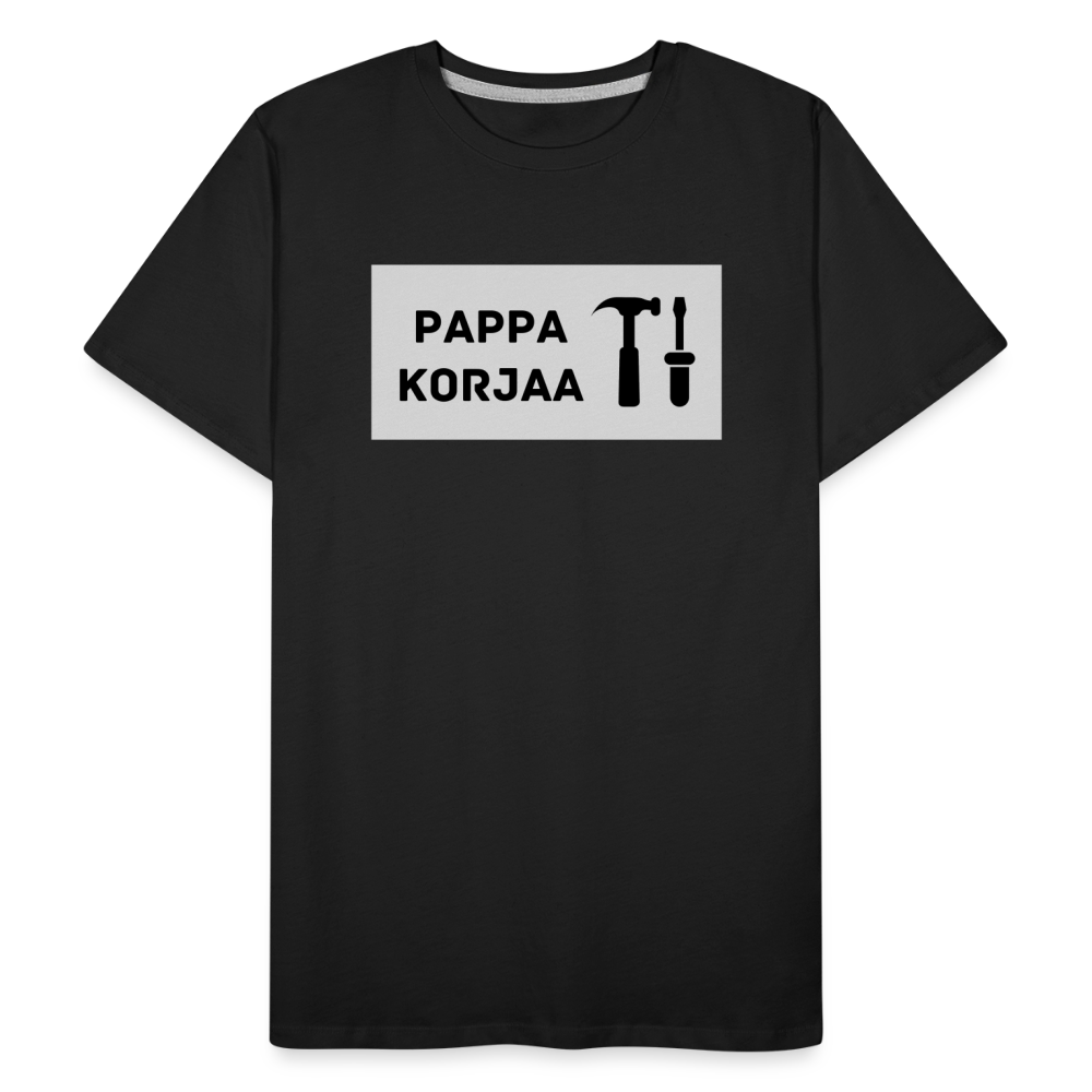TEKSTI MUOKATTAVISSA! *Nimi* korjaa -t-paita, luomupuuvillaa - musta