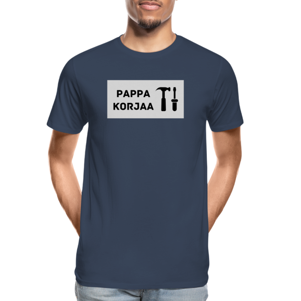 TEKSTI MUOKATTAVISSA! *Nimi* korjaa -t-paita, luomupuuvillaa - navy