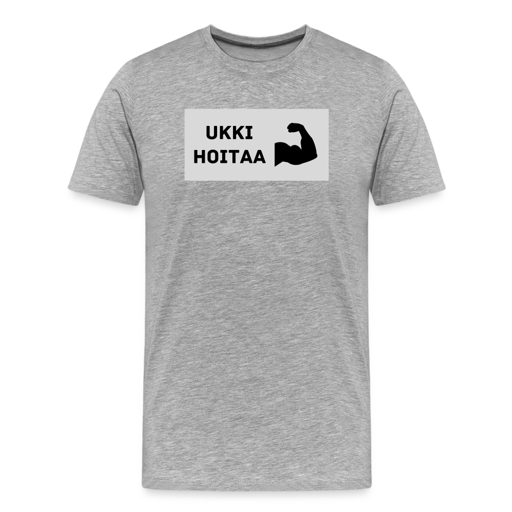 TEKSTI MUOKATTAVISSA! *Nimi* hoitaa -t-paita, luomupuuvillaa - harmaasävyinen