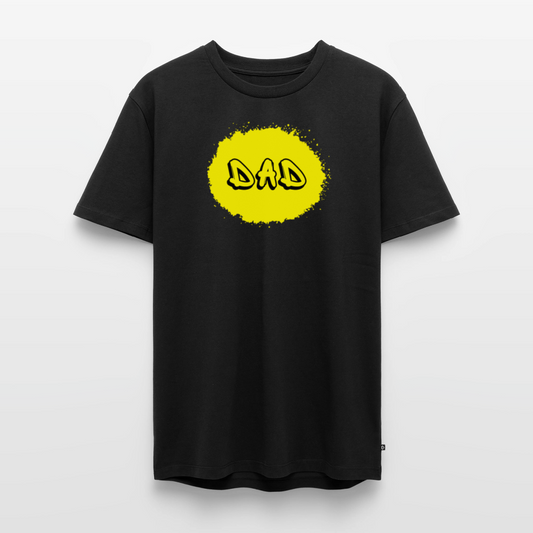 Dad-paita keltaisella designillä, luomupuuvillaa - musta