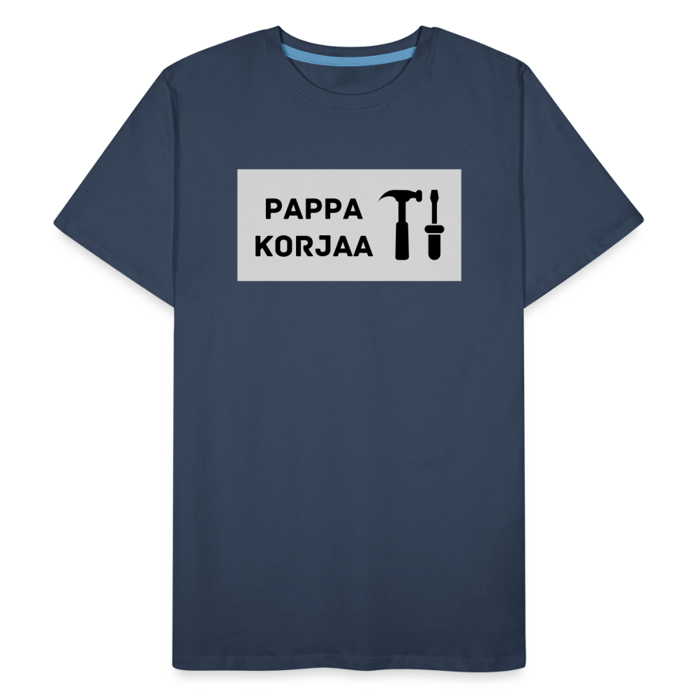 TEKSTI MUOKATTAVISSA! *Nimi* korjaa -t-paita, luomupuuvillaa - navy