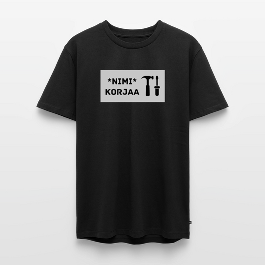 TEKSTI MUOKATTAVISSA! *Nimi* korjaa -t-paita, luomupuuvillaa - musta