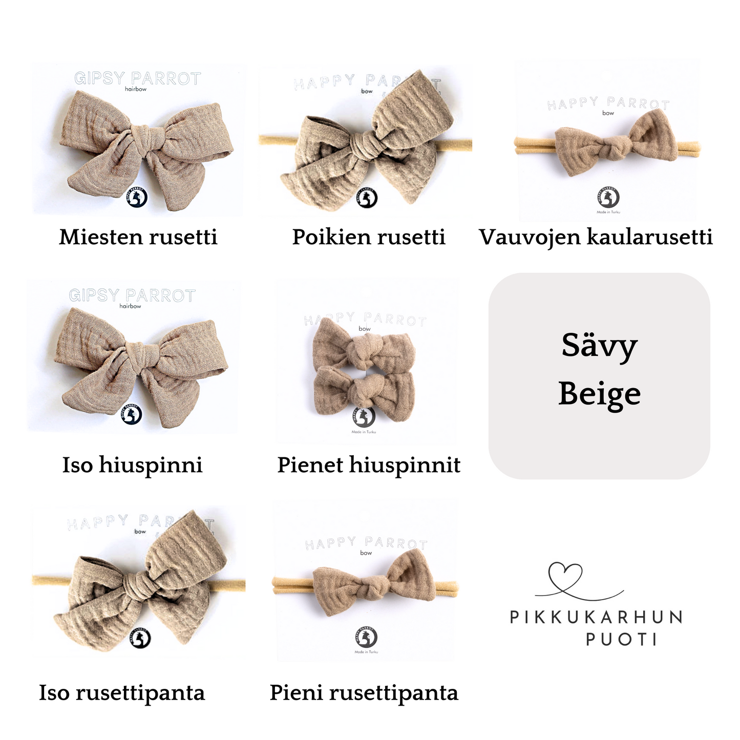 Hiusrusetteja ja kaularusetteja samisteluun, sävy Beige
