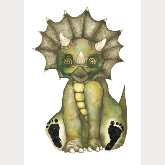 Triceratops-taideprintti maalauspaperilla. Paina jalanjälki itse <3