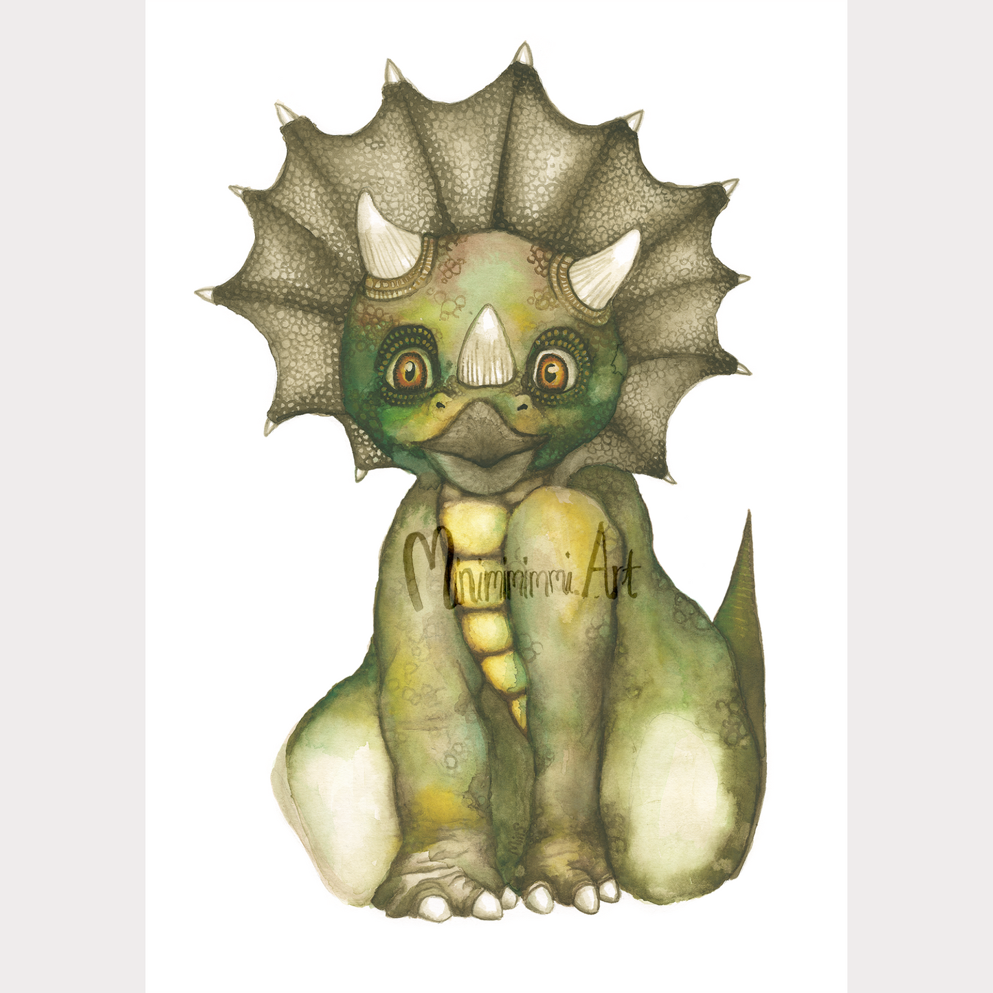 Triceratops-taideprintti maalauspaperilla. Paina jalanjälki itse <3