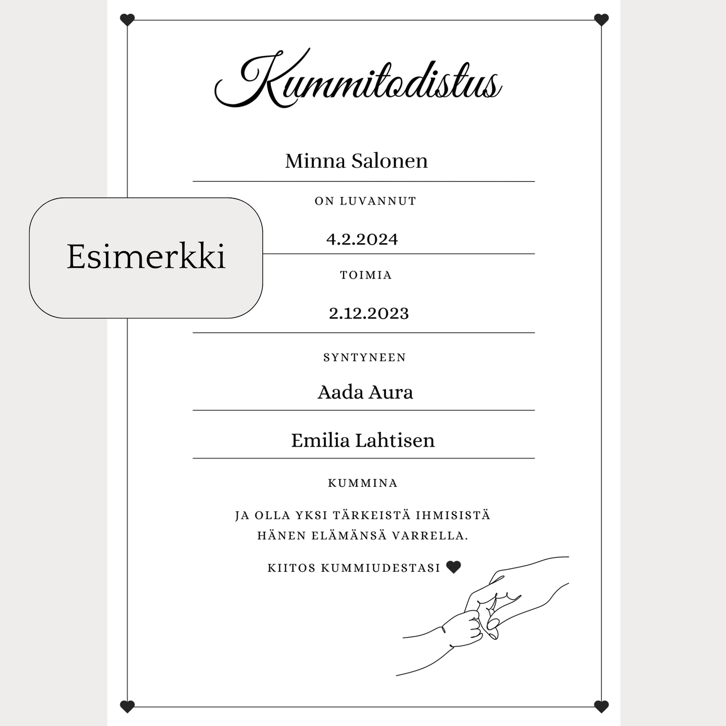 itse tulostettava kummitodistus itse täytettävä kummitodistus itse ladattava kummitodistus pohja kummitodistuspohja nimiäisiin ristiäisiin todistus kummiudesta haltijakummitodistus kummitodistus kirkkoon kuulumattomalle annetaanko nimiäisissä kummitodistus mitä kummitodistuksessa lukee miten kysyä kummiksi milloin kysyä kummiksi kummiksi pyytäminen poikien nimet tyttöjen nimet suosituimmat nimet kummien kummin tehtävät velvollisuudet kummien muistaminen kiittäminen ristiäiset nimiäiset kuinka monta kummia