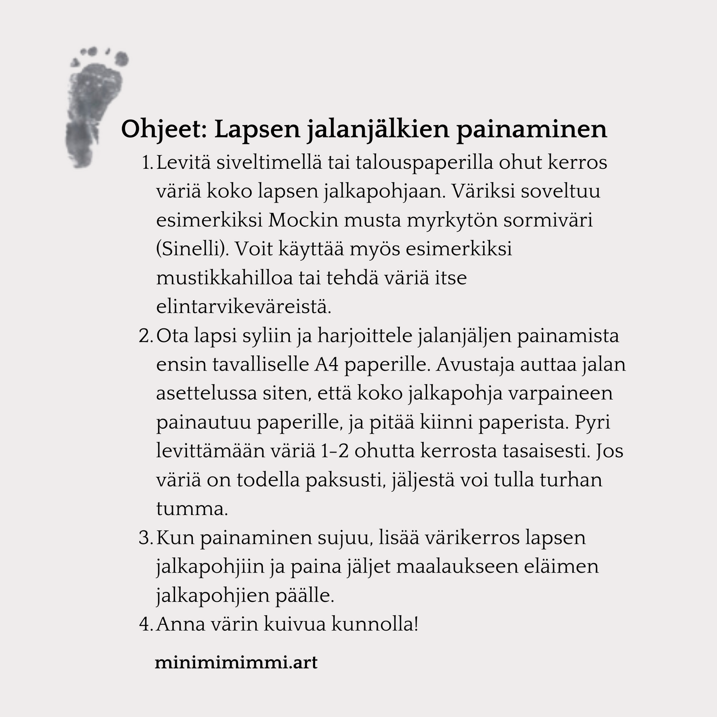 Triceratops-taideprintti maalauspaperilla. Paina jalanjälki itse <3