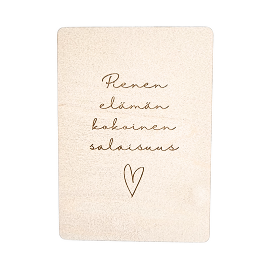 Pienen elämän kokoinen salaisuus -vanerikortti magneetilla tai ilman