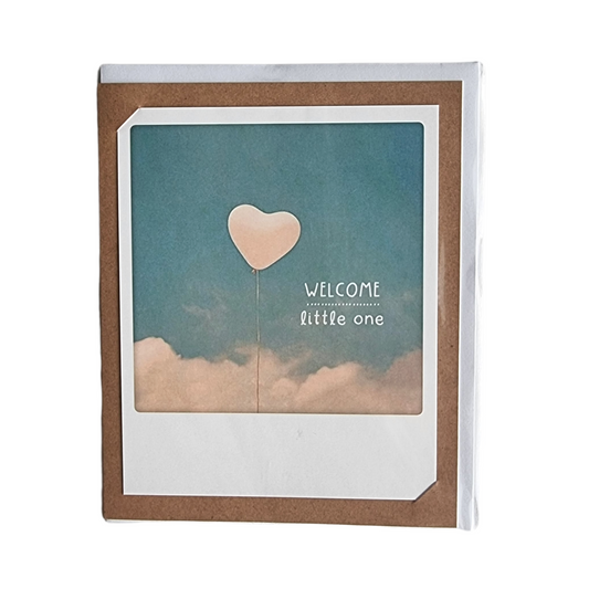 Welcome little one -kortti sydänilmapallolla, 2-osainen