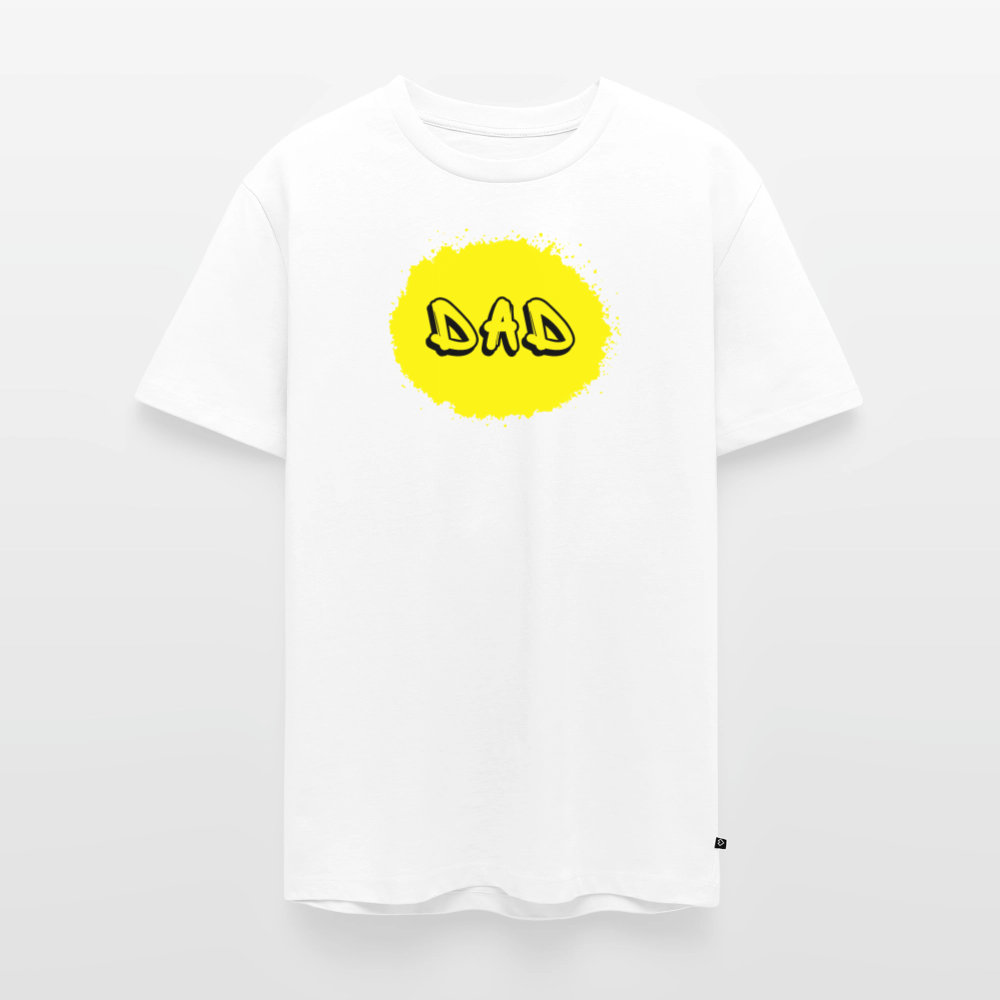 Dad-paita keltaisella designillä, luomupuuvillaa - valkoinen
