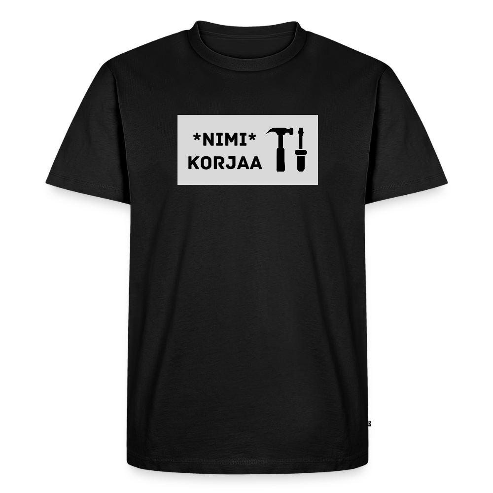 TEKSTI MUOKATTAVISSA! *Nimi* korjaa -t-paita, luomupuuvillaa - musta