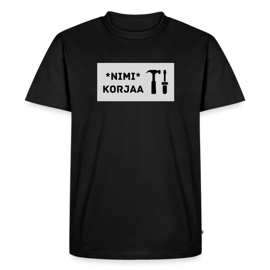 TEKSTI MUOKATTAVISSA! *Nimi* korjaa -t-paita, luomupuuvillaa - musta