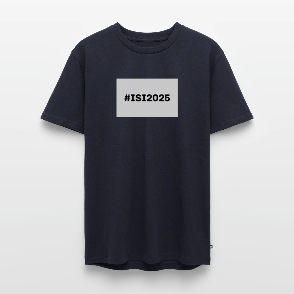 [TEKSTI MUOKATTAVISSA!] #isi2025-t-paita vaaleanharmaalla pohjalla, luomupuuvillaa - laivastonsininen