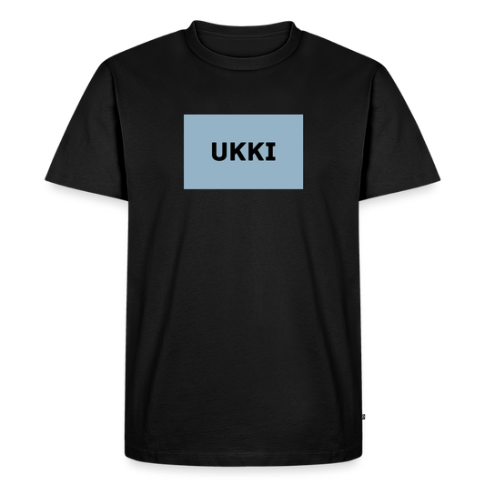 TEKSTI MUOKATTAVISSA! - Teksti-T-paita siniharmaalla pohjalla, luomupuuvillaa - musta