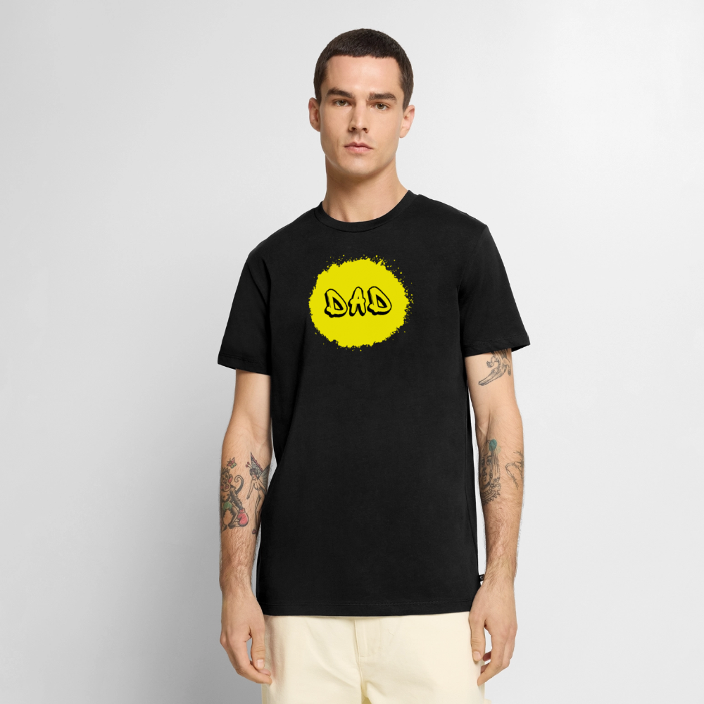 Dad-paita keltaisella designillä, luomupuuvillaa - musta