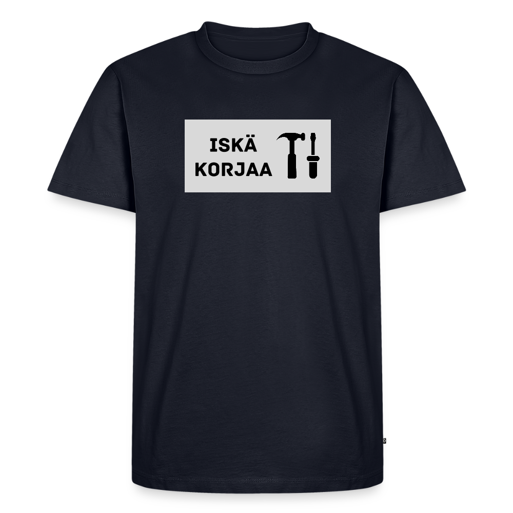 Iskä korjaa -t-paita, luomupuuvillaa - laivastonsininen