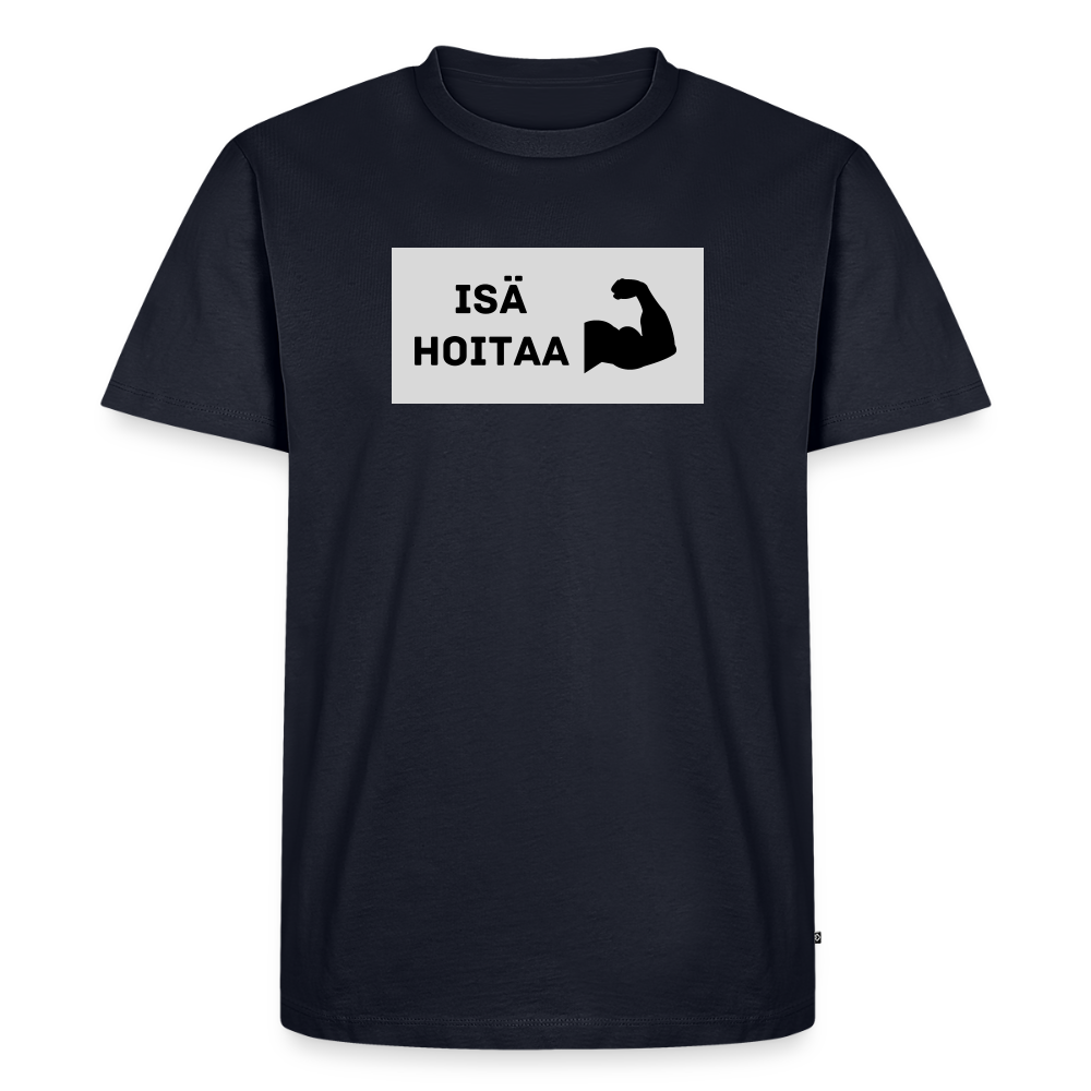 Isä hoitaa -t-paita, luomupuuvillaa - laivastonsininen