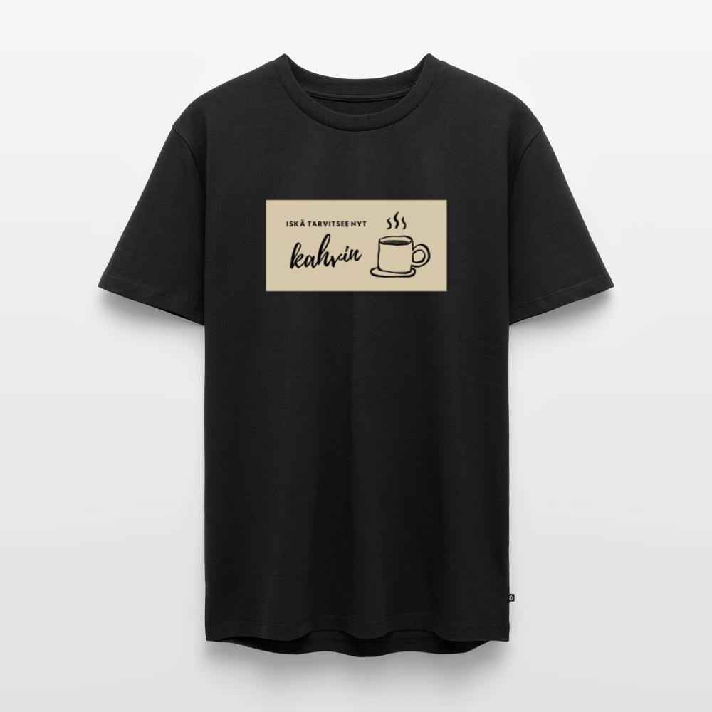 Iskä tarvitsee nyt kahvin -t-paita, luomupuuvillaa - musta