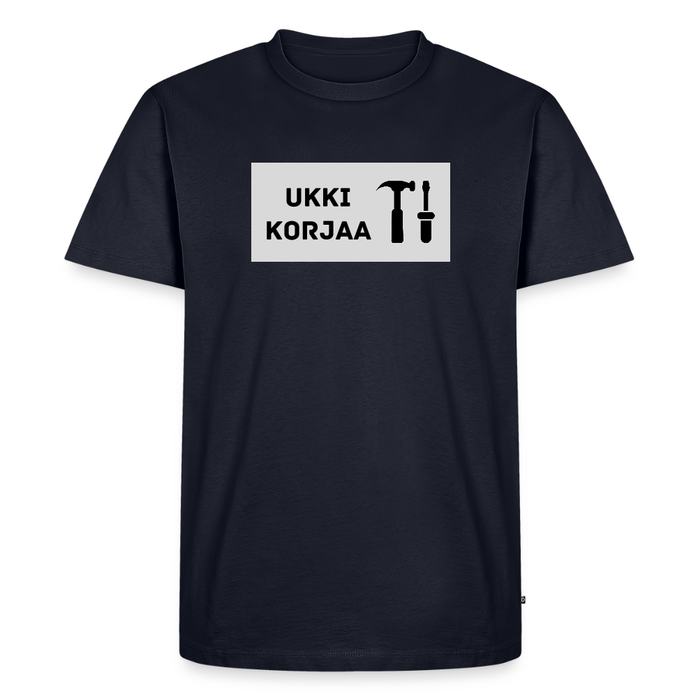 Ukki korjaa -t-paita, luomupuuvillaa - laivastonsininen