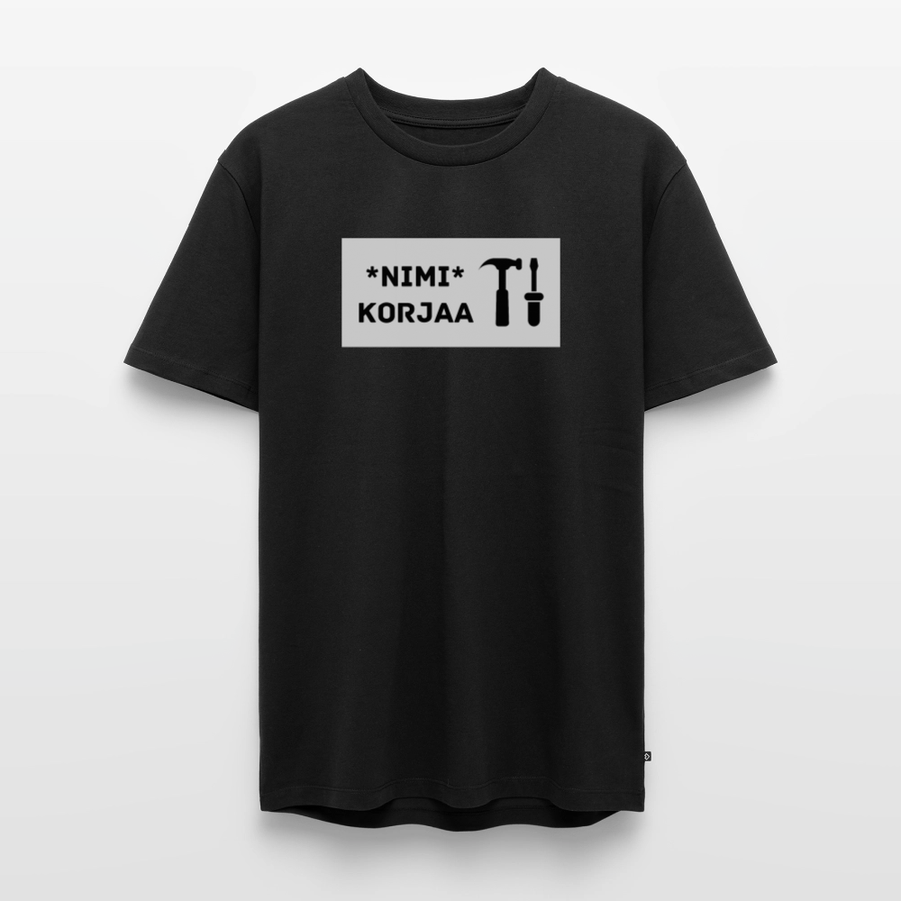 TEKSTI MUOKATTAVISSA! *Nimi* korjaa -t-paita, luomupuuvillaa - musta