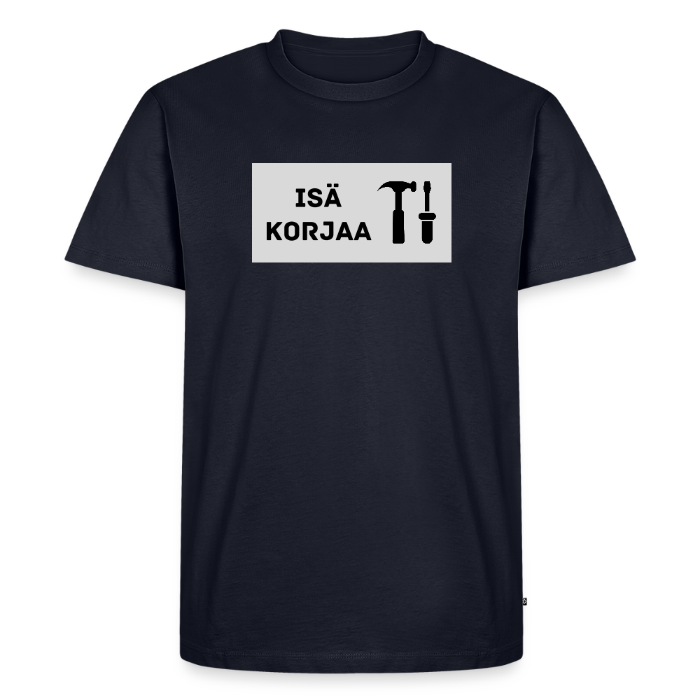 Isä korjaa -t-paita, luomupuuvillaa - laivastonsininen