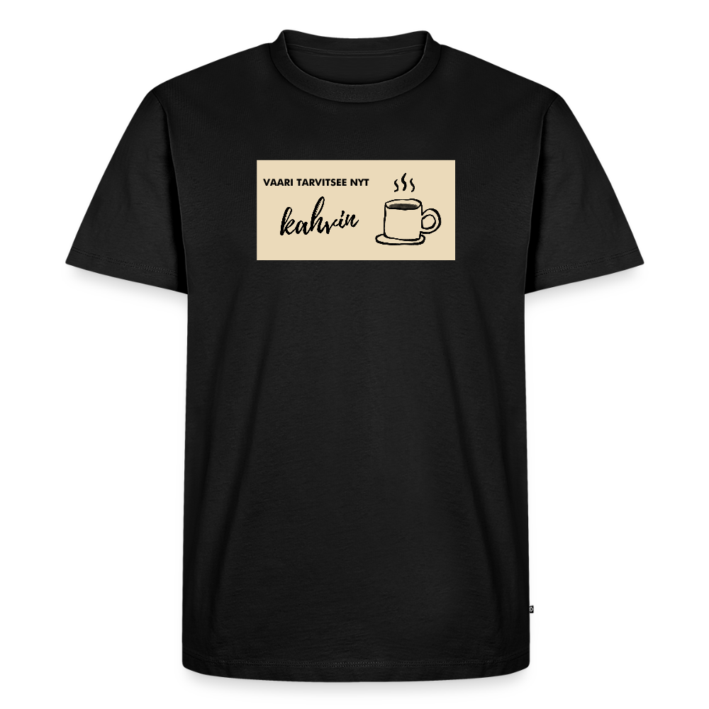 Vaari tarvitsee nyt kahvin -t-paita, luomupuuvillaa - musta