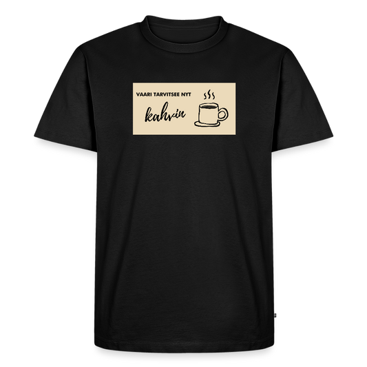 Vaari tarvitsee nyt kahvin -t-paita, luomupuuvillaa - musta