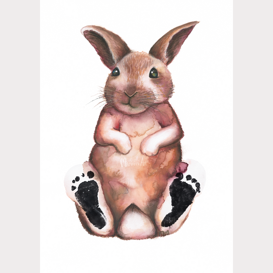 Bunny-taideprintti maalauspaperilla. Paina jalanjälki itse <3