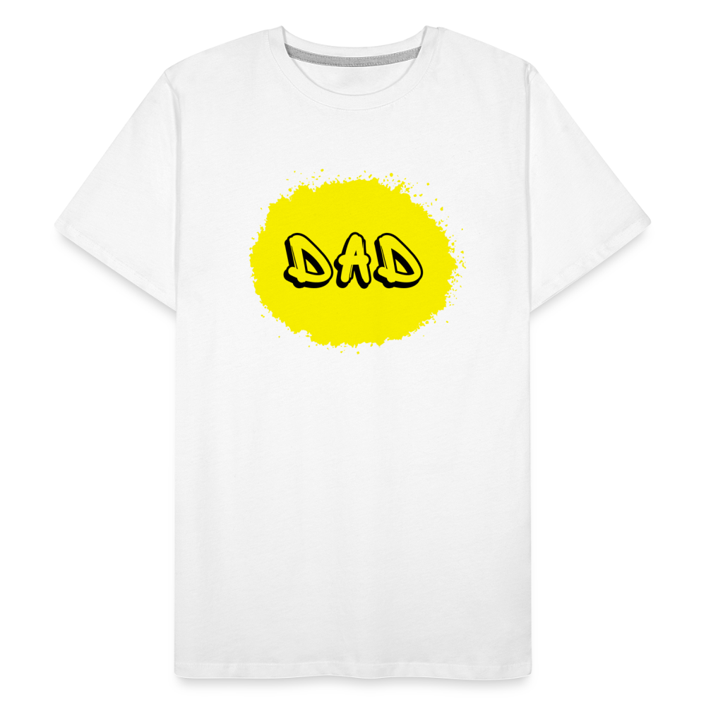 Dad-paita keltaisella designillä, luomupuuvillaa - valkoinen