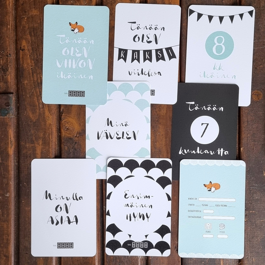 Virstanpylväskortit vauvan vuosi -kortit milestone-kortit ikäkausikortit vauvakortit isyyspakkaus lahja vauvalle lahja vastasyntyneelle lahja vanhemmille virstanpylväskortit milestone kortit vauvan vuosi kortit ikäkausikortit ikäkortit virstanpylväskortit vauvalle vastasyntyneelle lapselle taaperolle